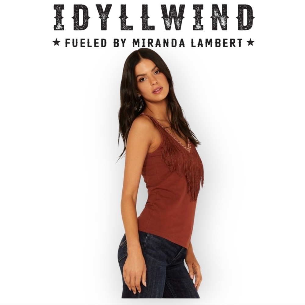 Western Fringe Embroidered Tank Top Idyllwind Small NWT Boho Southwestern Cotton